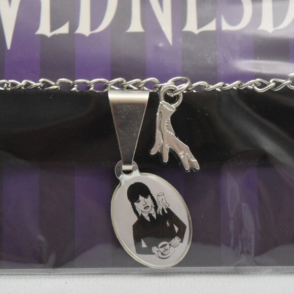 Wednesday Choker Necklace Charms Skull Wendy  Thing Hand Intial W Addams Family - Picture 3 of 5